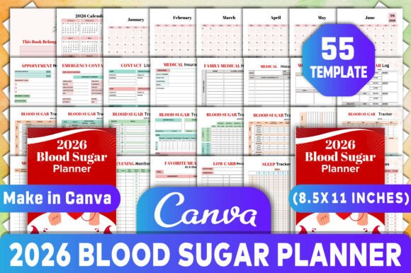 2026 Blood Sugar Planner Canva KDP