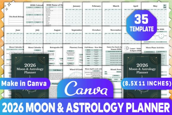 2026 Moon Astrology Planner: Your Customizable, Print-Ready Guide to Lunar Living