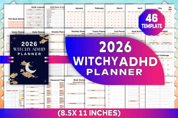 2026 Witchy ADHD Planner Canva KDP