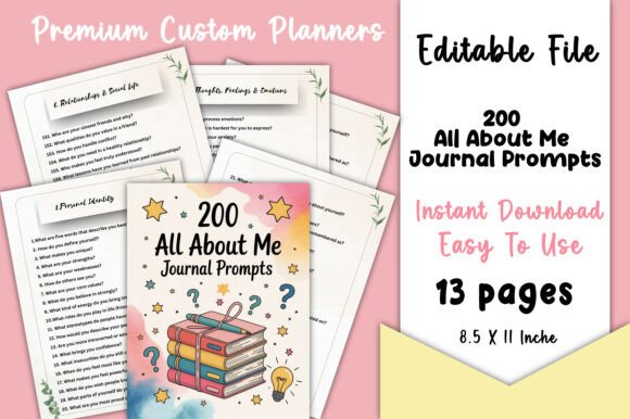 Unlock Self-Discovery with 200 All About Me Journal Prompts — Fully Editable Canva Templates for KDP & Personal Growth